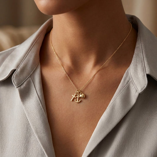 18K Solid Gold Faith Hope and Charity Three Graces Charm Pendant