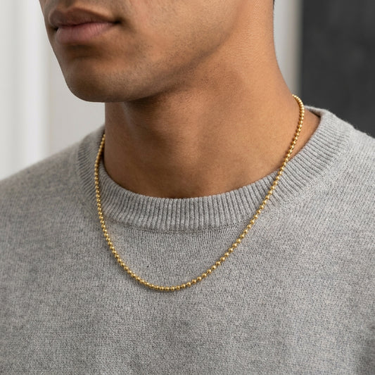 18K Solid Gold Classic Ball Bead Chain Necklace