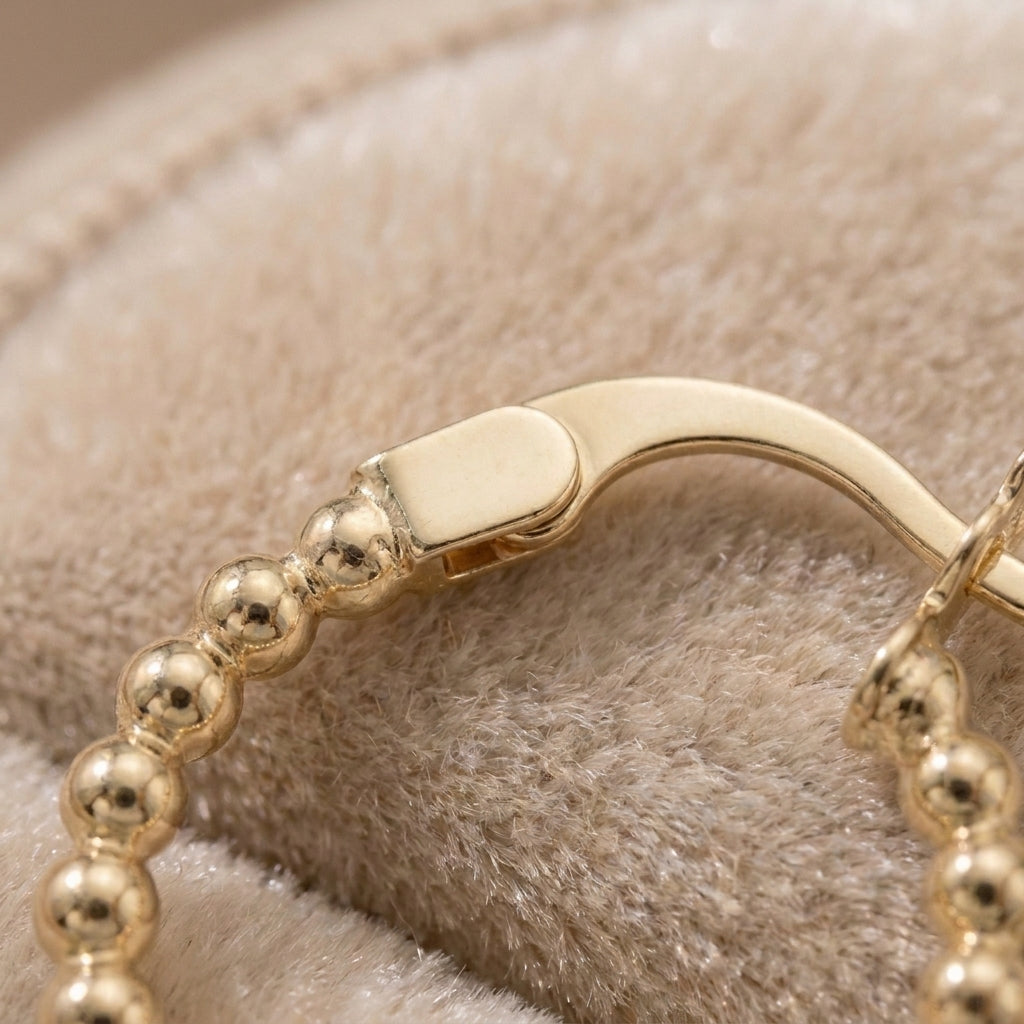 18K Solid Gold Beaded Hoop Earrings