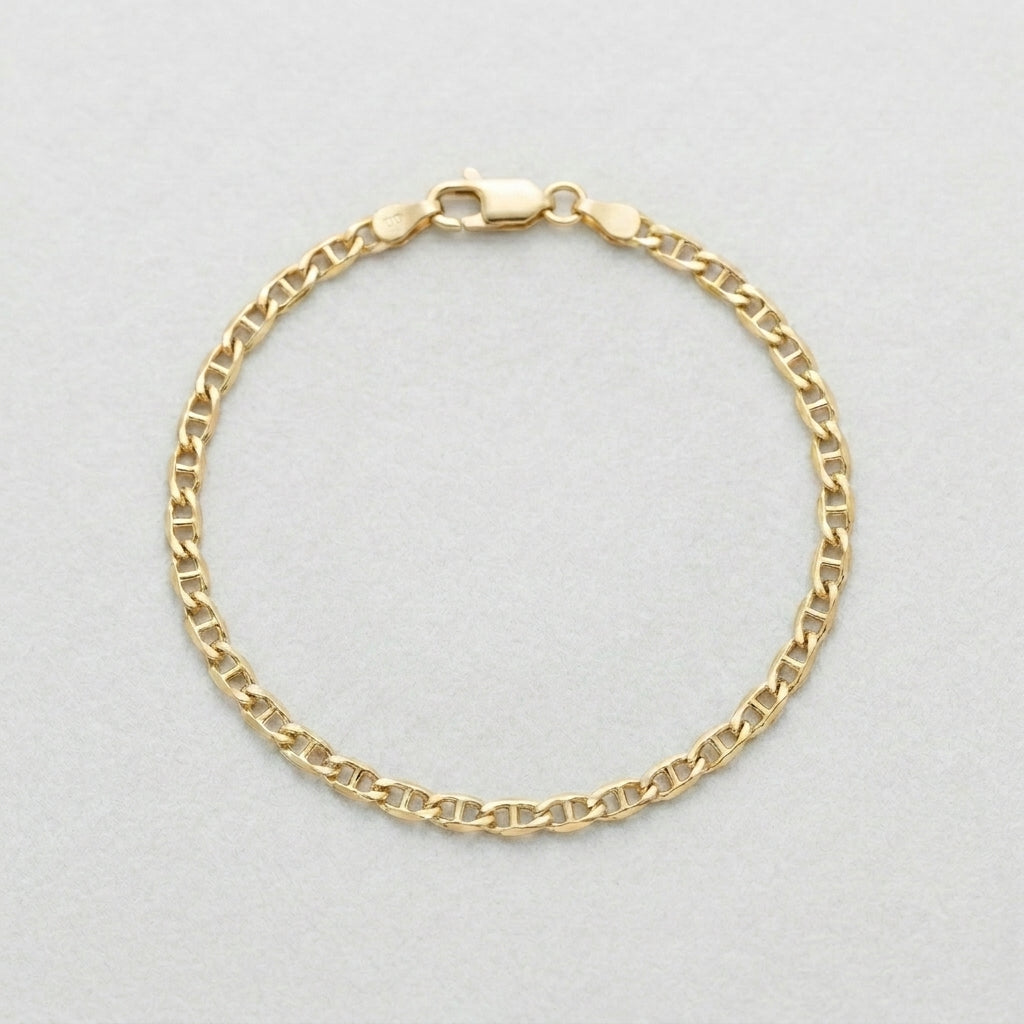 18K Solid Gold Smooth Mariner Bracelet