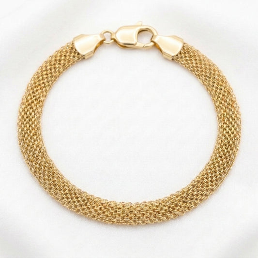 18K Solid Gold Chinese Weave Mesh Bracelet