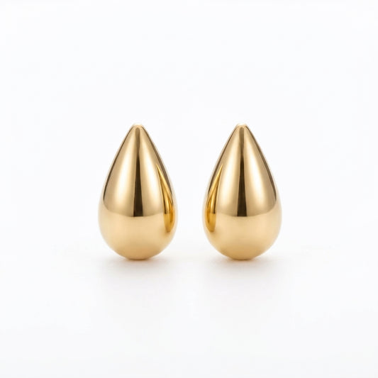 18K Solid Gold Teardrop Stud Earrings