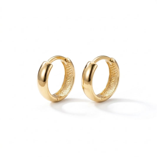18K Solid Gold Classic Domed Huggie Hoop Earrings
