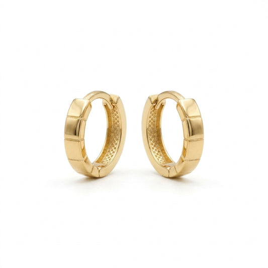 18K Solid Gold Segmented Block Huggie Hoop Earrings