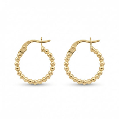 18K Solid Gold Beaded Hoop Earrings