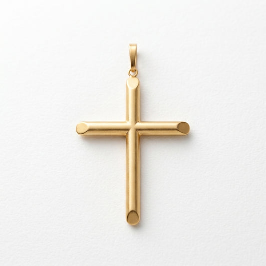 18K Solid Gold Classic Tubular Latin Cross Pendant