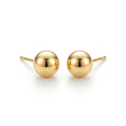 18K Solid Gold Classic Smooth Ball Bead Stud Earrings