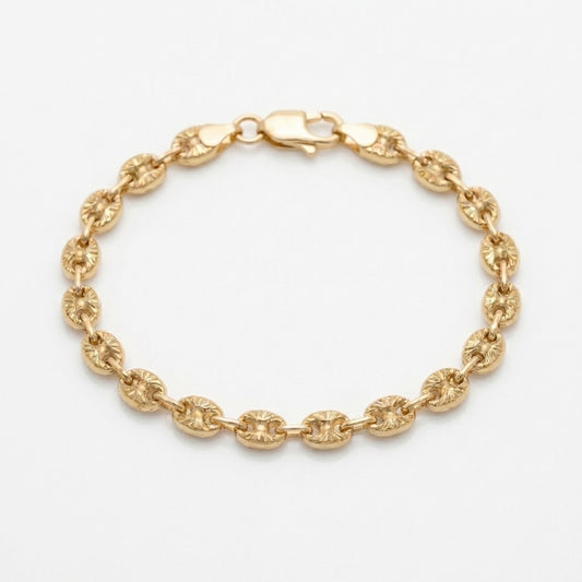 18K Solid Gold Diamond-Cut Puff Mariner Bracelet