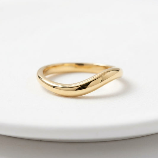 18K Solid Gold Fluid Wave Curved Stacking Band Ring
