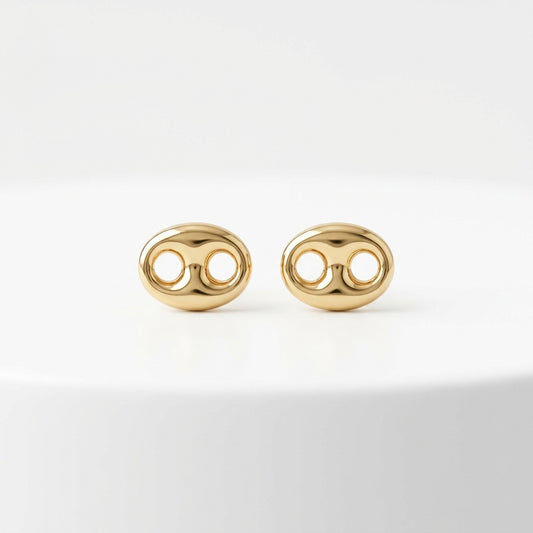 18K Solid Gold Smooth Puff Mariner Stud Earrings