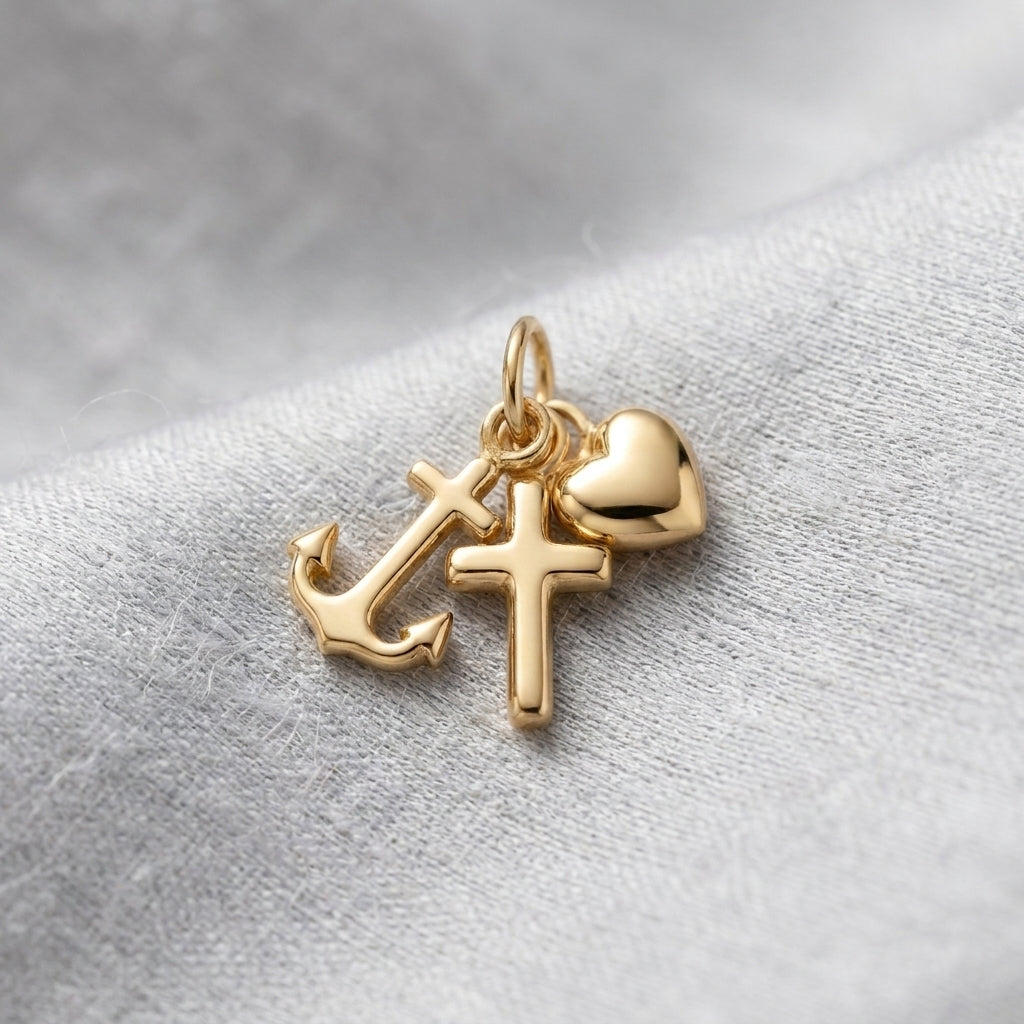 18K Solid Gold Faith Hope and Charity Three Graces Charm Pendant