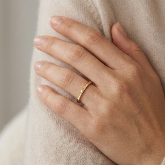 18K Solid Gold Geometric Hexagon Faceted Stacking Band Ring