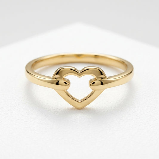 18K Solid Gold Interlocking Open Heart Hook Band Ring