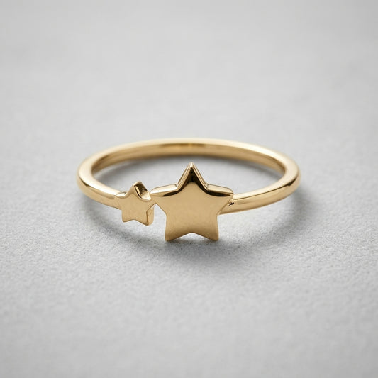 18K Solid Gold Celestial Double Star Stacking Ring