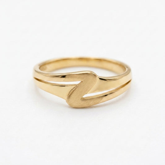 18K Solid Gold Brushed Bypass Wave Band Ring