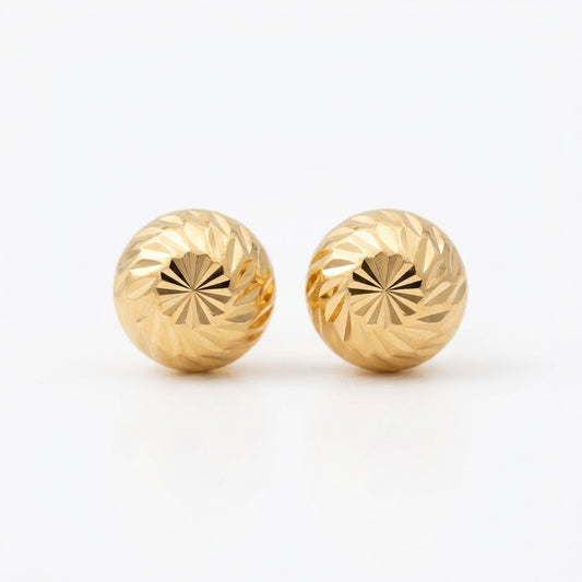 18K Solid Gold Diamond-Cut Ball Bead Stud Earrings