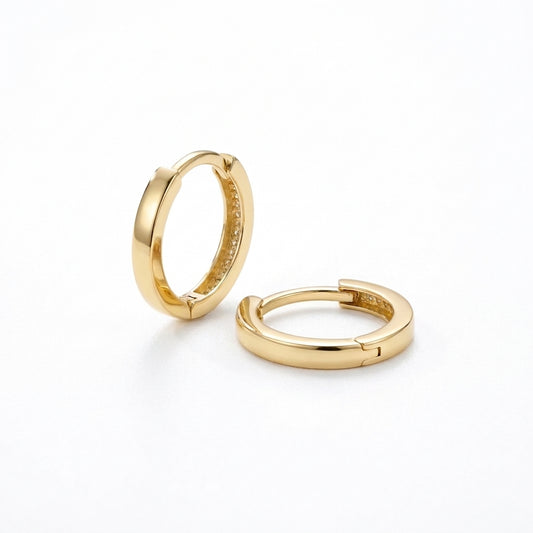 18K Solid Gold Classic Flat Band Huggie Hoop Earrings