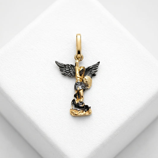 18K Solid Gold Tri-Color Saint Michael Archangel Pendant