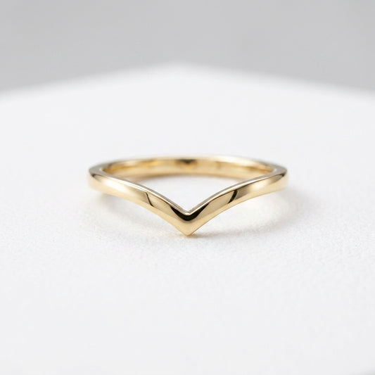 18K Solid Gold Single Chevron Wishbone Stacking Band Ring