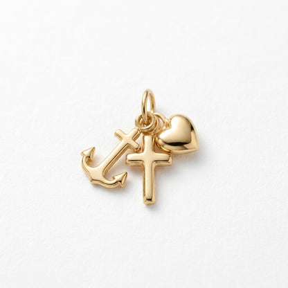 18K Solid Gold Faith Hope and Charity Three Graces Charm Pendant