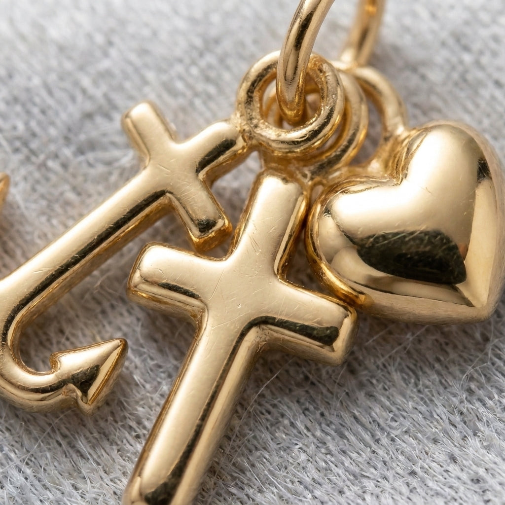 18K Solid Gold Faith Hope and Charity Three Graces Charm Pendant