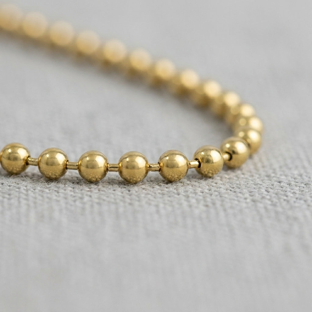 18K Solid Gold Classic Ball Bead Chain Necklace