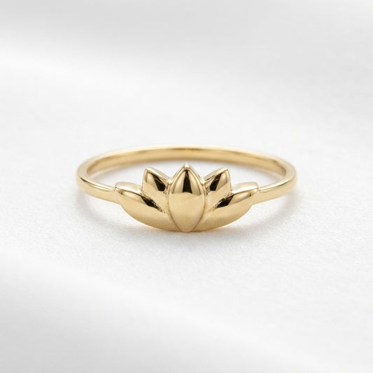18K Solid Gold Lotus Flower Petals Stacking Ring