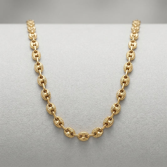 18K Solid Gold Diamond-Cut Puff Mariner Chain Necklace