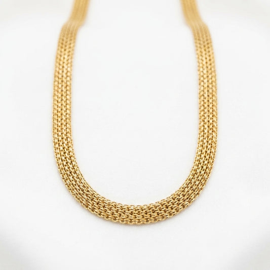 18K Solid Gold Chinese Weave Mesh Chain Necklace