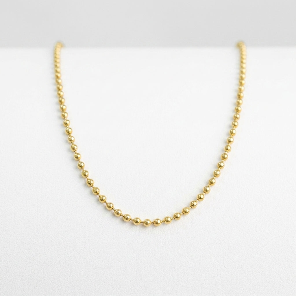 18K Solid Gold Classic Ball Bead Chain Necklace