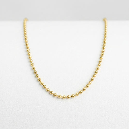 18K Solid Gold Classic Ball Bead Chain Necklace