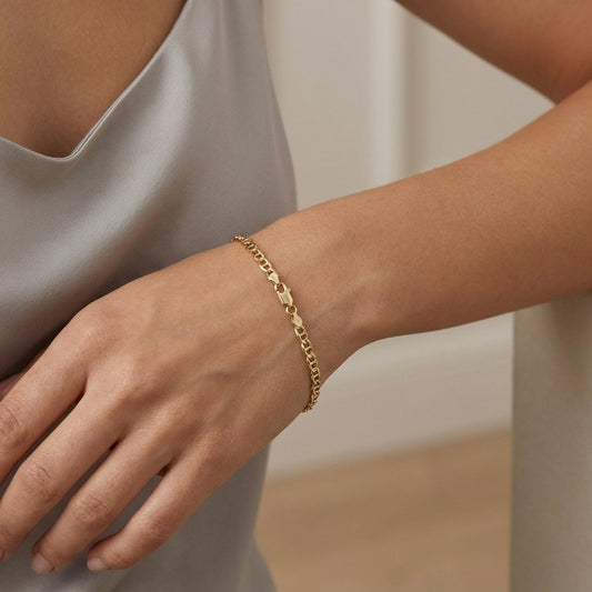18K Solid Gold Smooth Mariner Bracelet