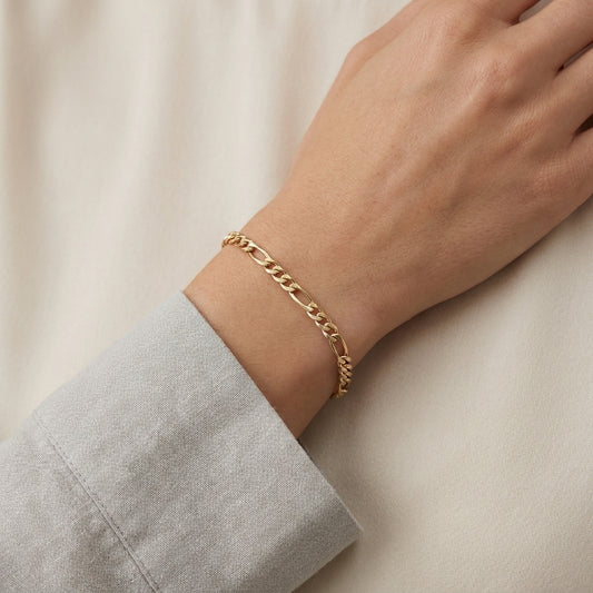 18K Solid Gold Classic Figaro Bracelet
