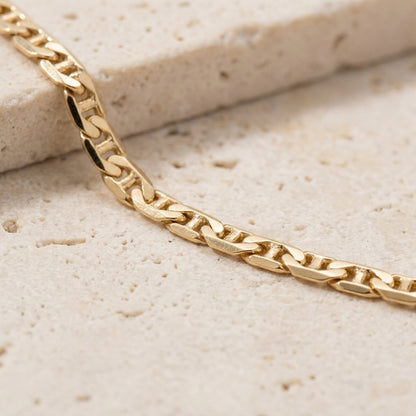 18K Solid Gold Flat Anchor Ladder Chain Necklace