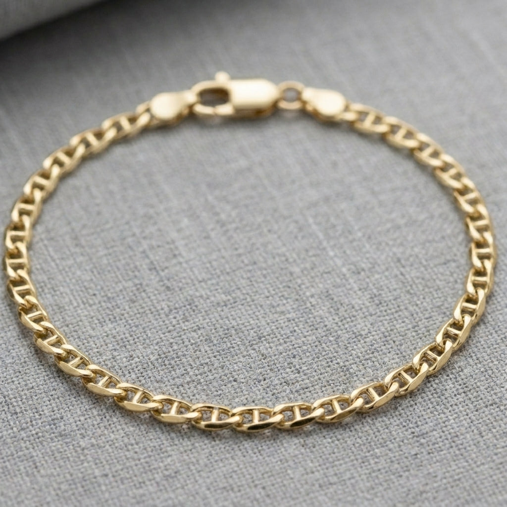 18K Solid Gold Smooth Mariner Bracelet