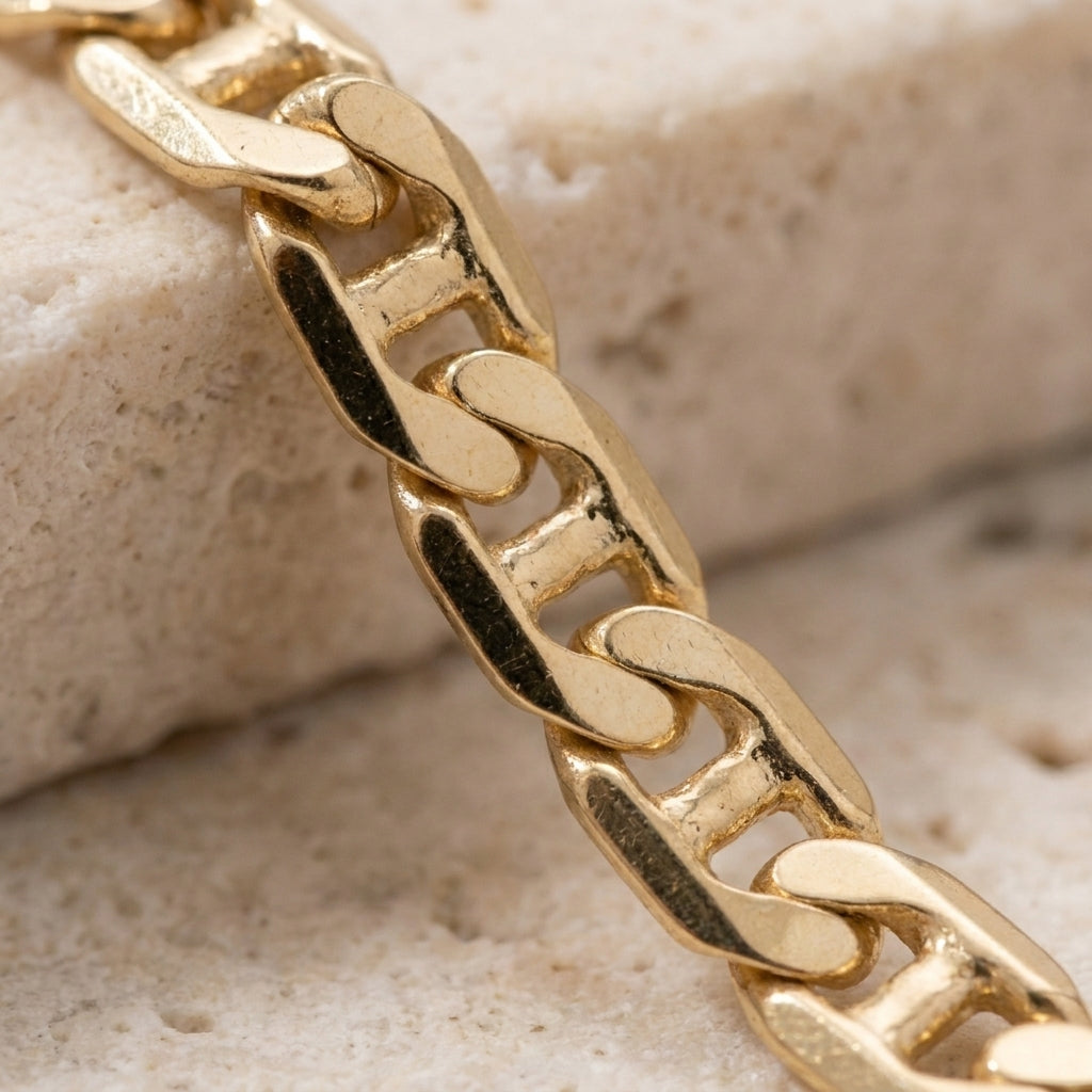 18K Solid Gold Flat Anchor Ladder Chain Necklace